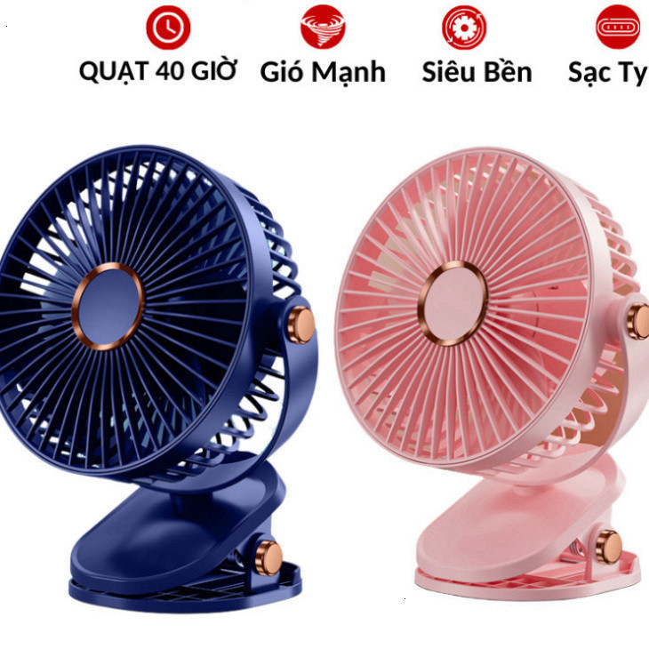 Quạt mini kẹp bàn tích điện 5 mức độ có đèn led pin 5000 MHA & 10000 MHA - HGHOME