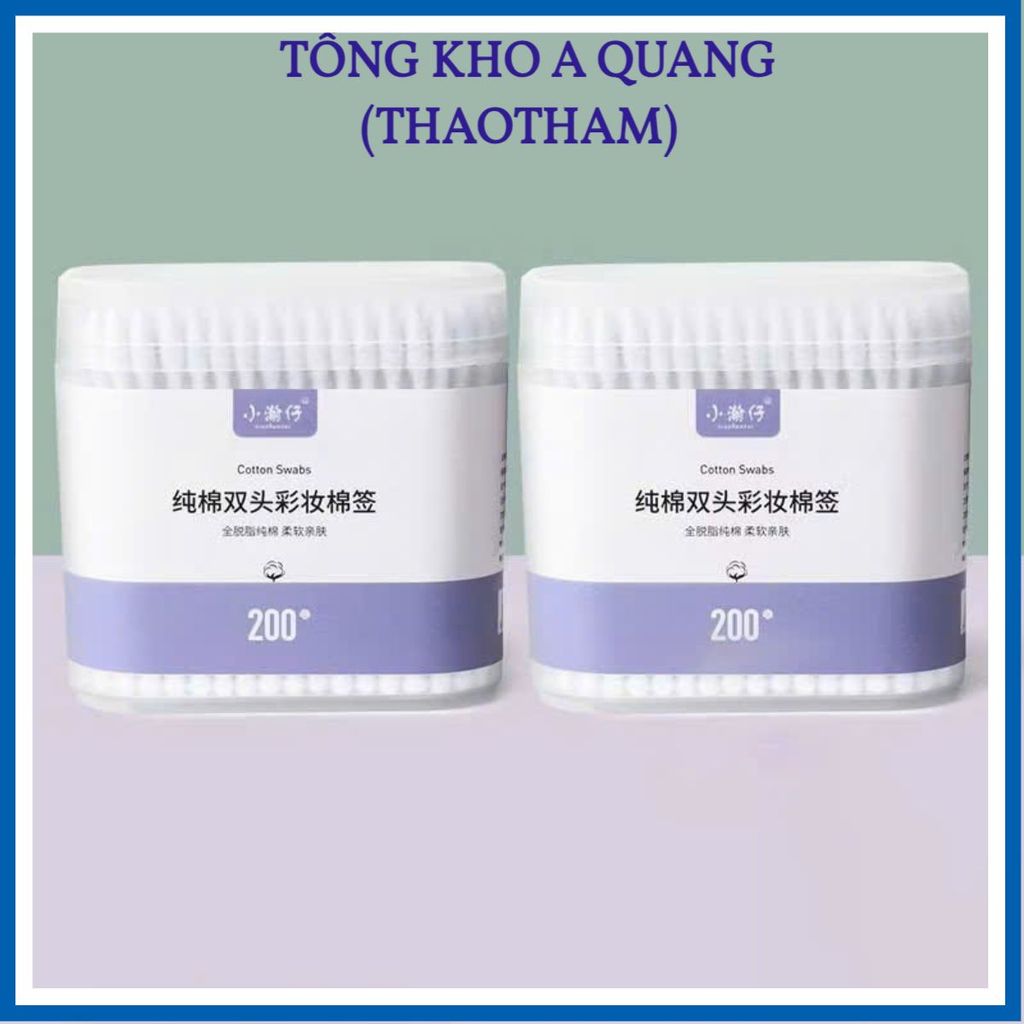 BÔNG NGOÁY TAI KHÁNG KHUẨN CHĂM SÓC AN TOÀN - Tăm Bông Vcool An Toàn Cho Bé,Hộp 200 Que Chất Liệu Cao Cấp Mềm Mại