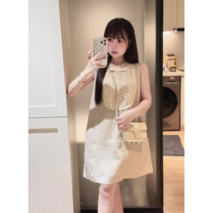 Váy ba lỗ phối ren cổ đính nơ dáng babydoll đầm tiểu thư bánh bèo đi chơi đi du lịch V117