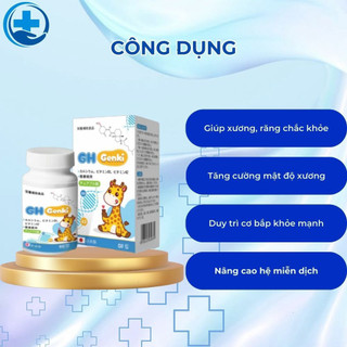 Kẹo Canxi GH Genki Nhật Bản Vị Việt Quất  - Viên Nhai Hỗ Trợ Tăng Chiều Cao Cho Bé Từ 2 Tuổi, Thơm Ngon Dễ Ăn