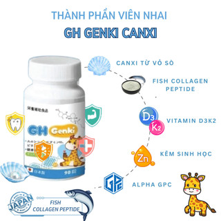 Viên Nhai Canxi GH Genki Nhật Bản 90 Viên - Bổ Sung Kẽm, D3 K2 Hỗ Trợ Phát Triển Chiều Cao, Xương Răng Chắc Khỏe