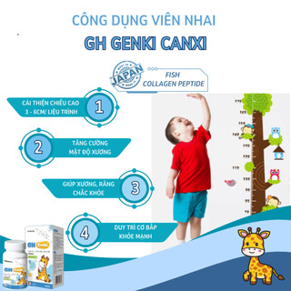 Viên Nhai Canxi GH Genki Nhật Bản 90 Viên - Bổ Sung Kẽm, D3 K2 Hỗ Trợ Phát Triển Chiều Cao, Xương Răng Chắc Khỏe