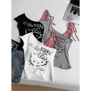 Áo Thun Babytee Trễ Vai in Kitty 3 Màu Đen-Xám-Trắng