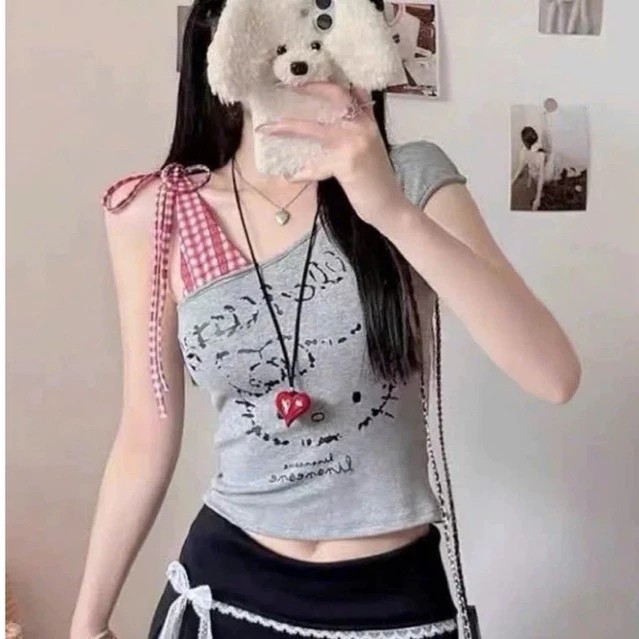 Áo Thun Babytee Trễ Vai in Kitty 3 Màu Đen-Xám-Trắng