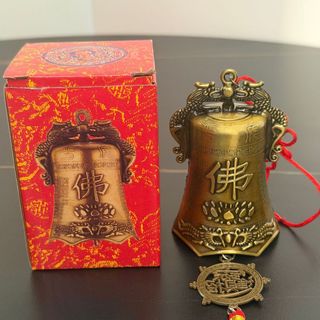 Chuông Phong Thủy Đồng Khắc Chữ Phúc Tượng Quan Âm, Chiêu Tài Lộc May Mắn, Mang Bình An Cho Gia Đình