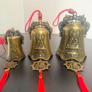 Chuông Phong Thủy Đồng Khắc Chữ Phúc Tượng Quan Âm, Chiêu Tài Lộc May Mắn, Mang Bình An Cho Gia Đình