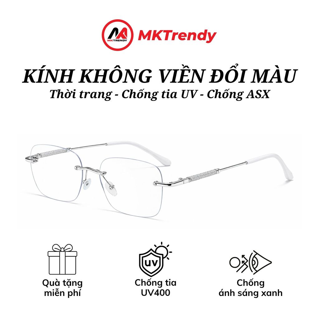 Kính không viền thời trang nam nữ đổi màu gọng kim loại chống ánh sáng xanh chống tia UV kính tổng tài X22