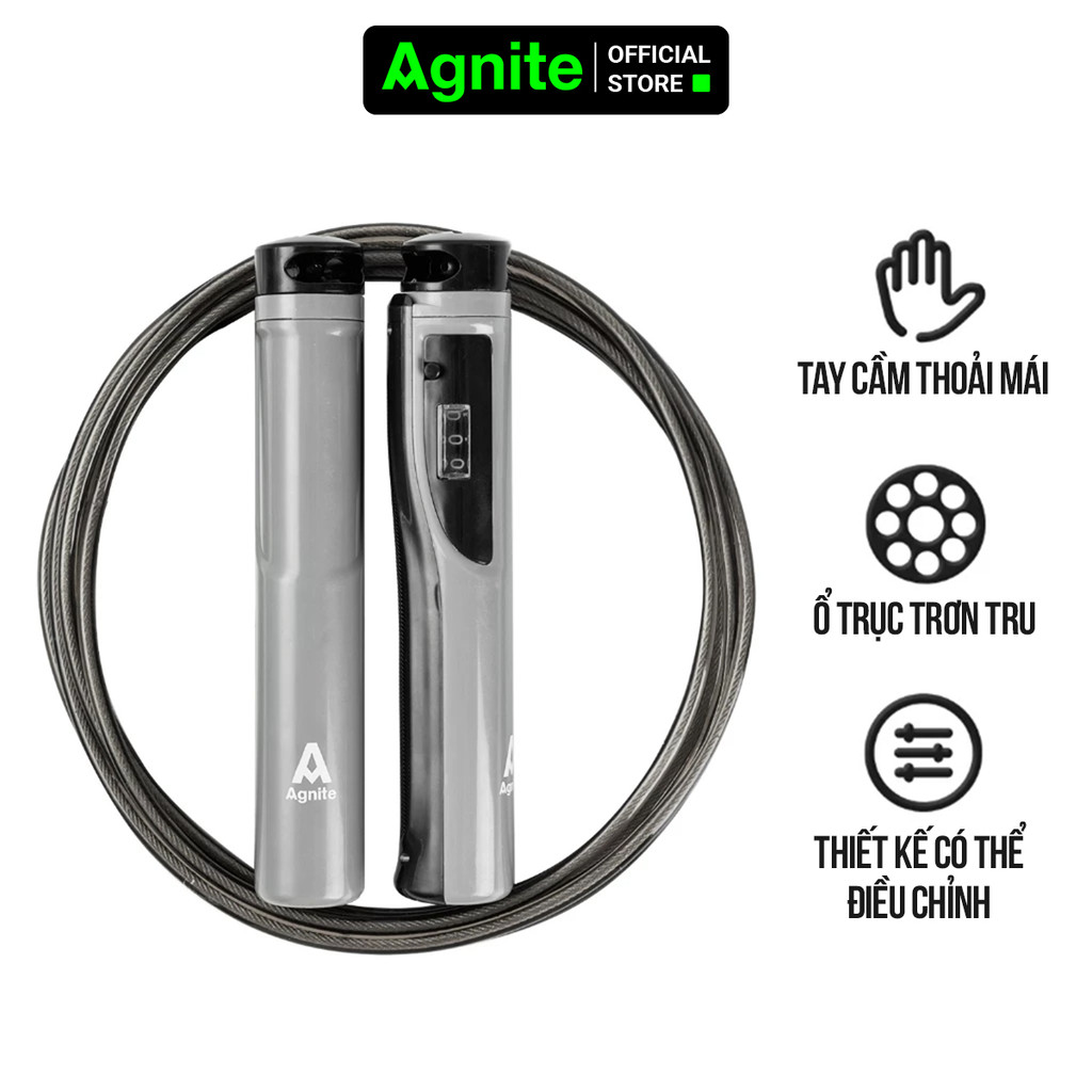 Dây nhảy đếm số điện tử 3trong1 chính hãng Agnite, đếm vòng, đo calo, thời gian, siêu bền, thiết kế thời thượng