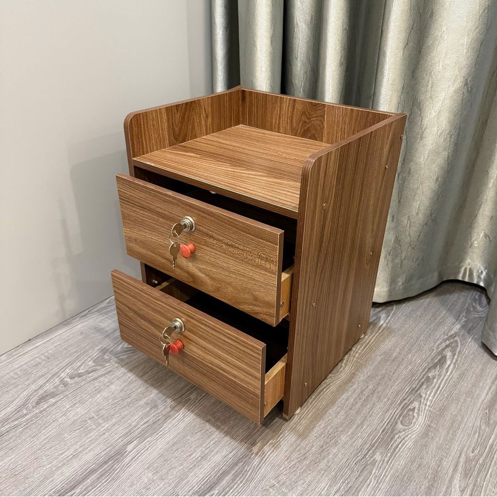 Tủ Đầu Giường 2 Ngăn Có Khóa Size Lớn – Tủ Mini Gỗ MDF Đựng Đồ Cá Nhân An Toàn 36x46x30cm