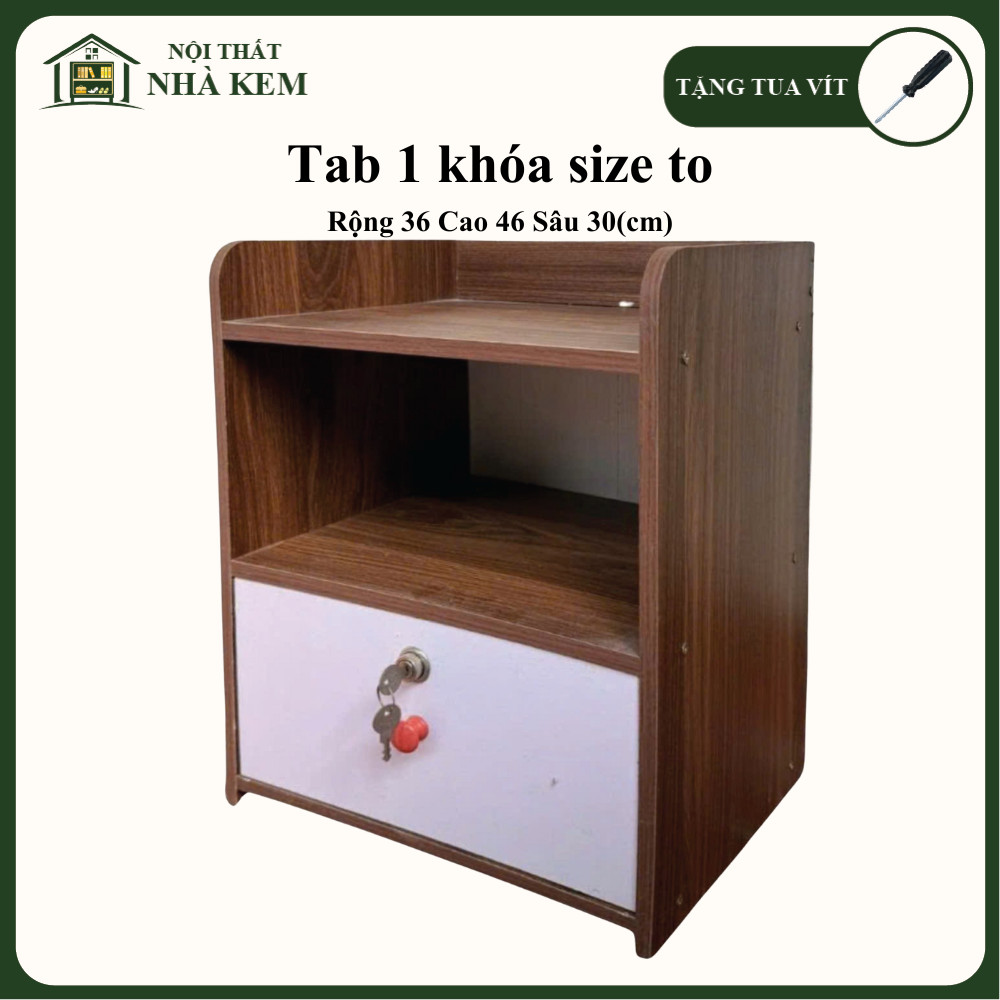 Tủ Tab Đầu Giường 1 Ngăn Khóa Size Lớn – Kệ Gỗ MDF Đa Năng Đựng Đồ Phòng Ngủ 36x46x30cm