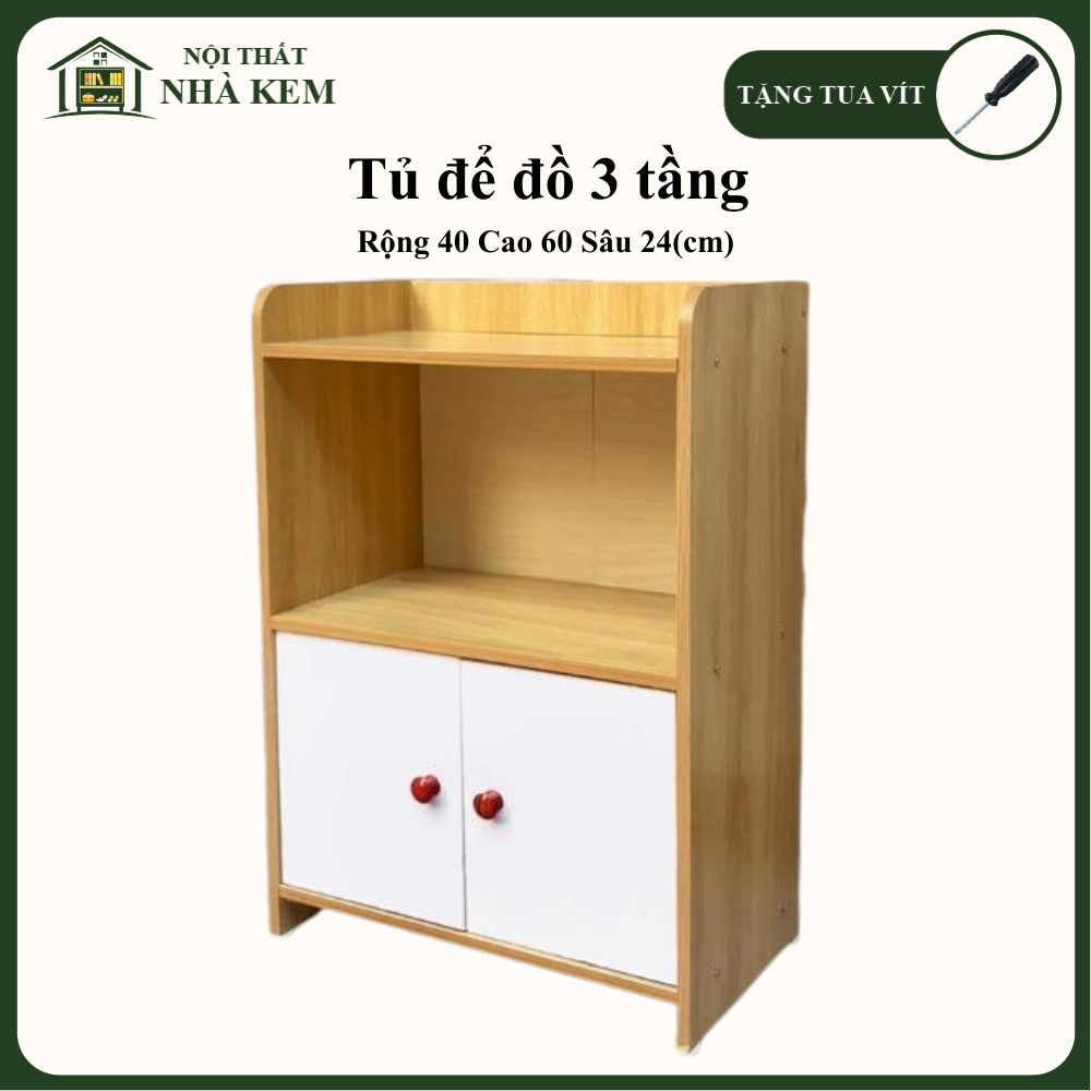 Tủ Để Đồ 3 Tầng Gỗ MDF – Kệ Trang Trí Đa Năng Có Cánh Tủ, Tủ Mini Decor Phòng Ngủ 40x60x24cm