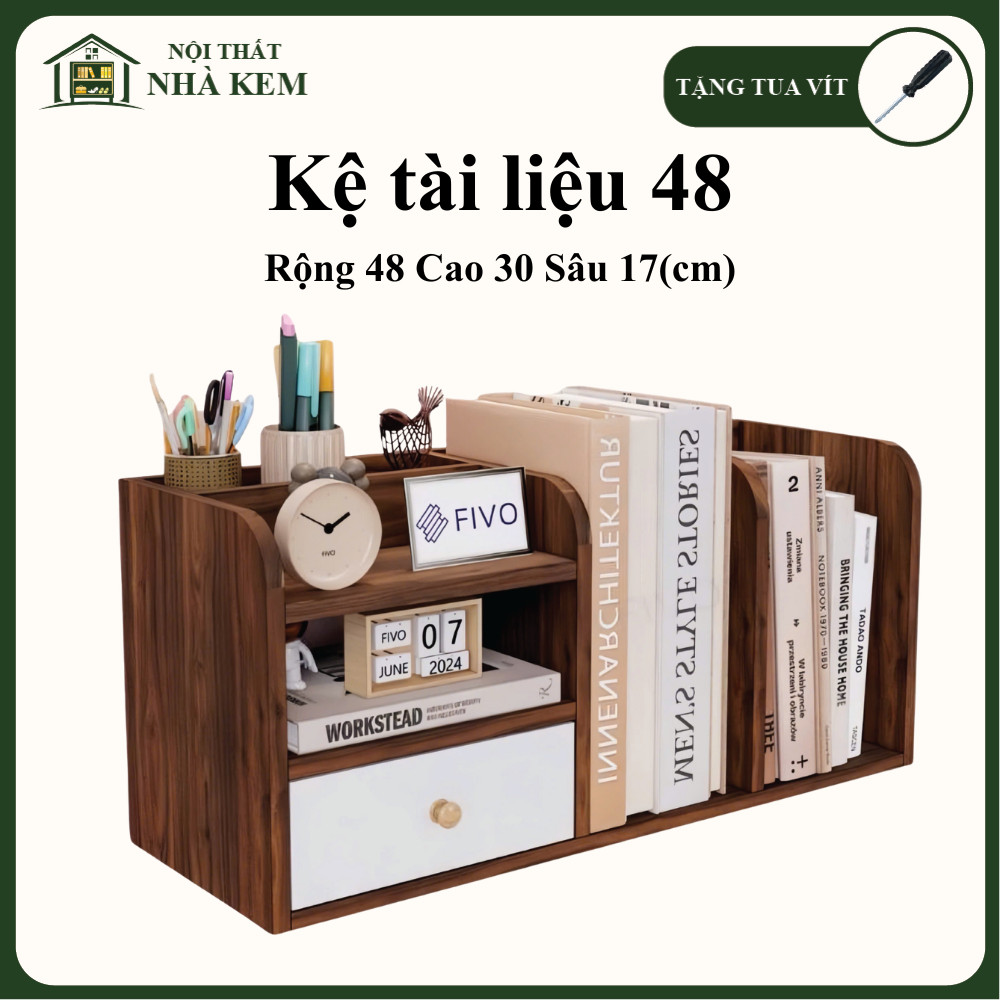 Kệ Để Bàn Đựng Sách Và Hồ Sơ 48cm – Kệ Gỗ Mini Có Ngăn Kéo, Tối Ưu Bàn Học Gọn Gàng