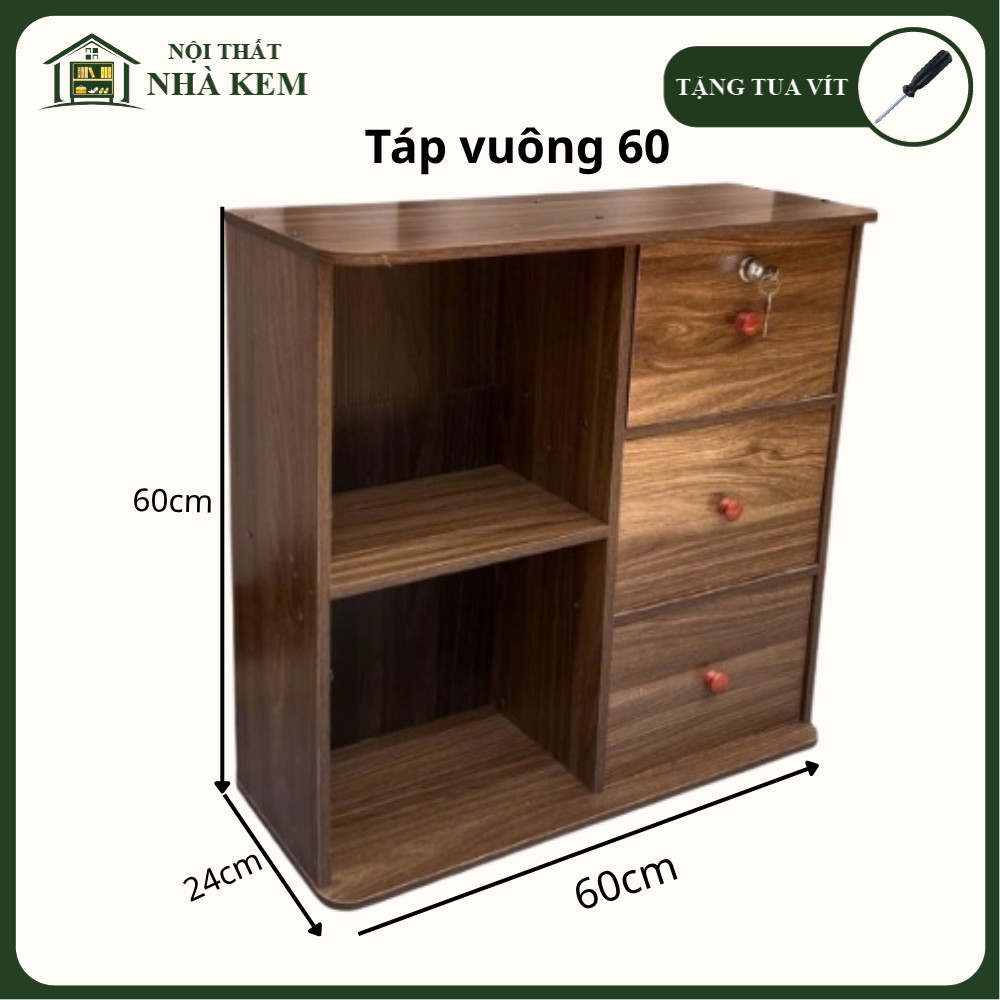 Tủ Đầu Giường 5 Ngăn Có Khóa Chuẩn Gỗ MDF Óc Chó, Rộng 60 Cao 60 Dễ Lắp Ráp, Sử Dụng, Bền Đẹp Siêu Chắc
