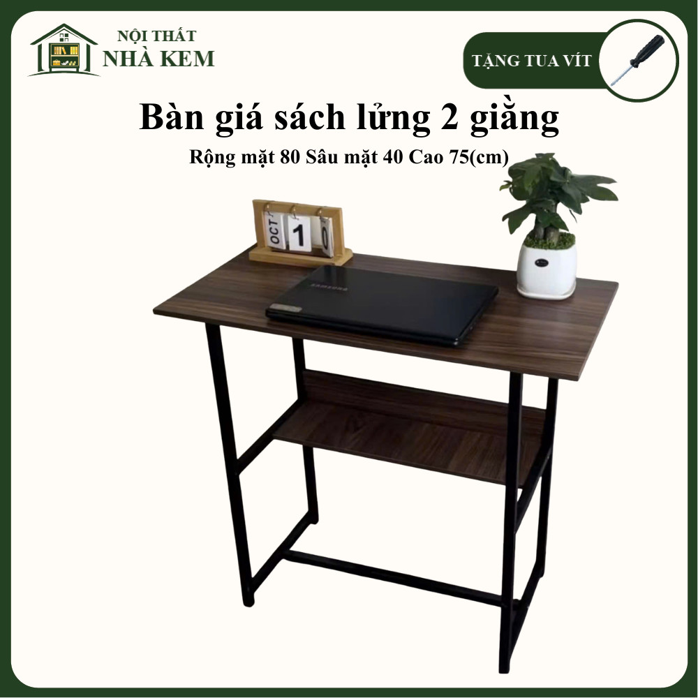 Bàn làm việc chân sắt vuông có giá sách, Bàn học tập, Gaming, 2 Giằng Khung Bàn Chắc Chắn Sơn Tĩnh Điện