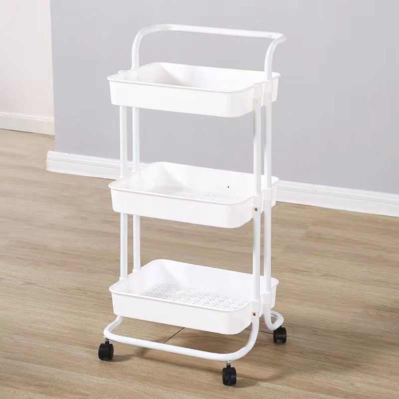 Kệ Xe Đẩy Spa 3 Tầng Đựng Đồ Đa Năng Có Bánh Xe Khung Sắt Sơn Tĩnh Điện Di Chuyển 360 Độ, Kệ Để Đồ Đa Năng
