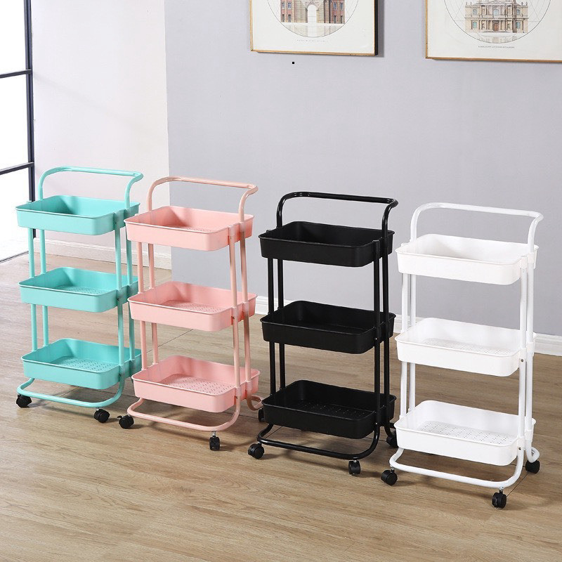 Kệ Xe Đẩy Spa 3 Tầng Đựng Đồ Đa Năng Có Bánh Xe Khung Sắt Sơn Tĩnh Điện Di Chuyển 360 Độ, Kệ Để Đồ Đa Năng