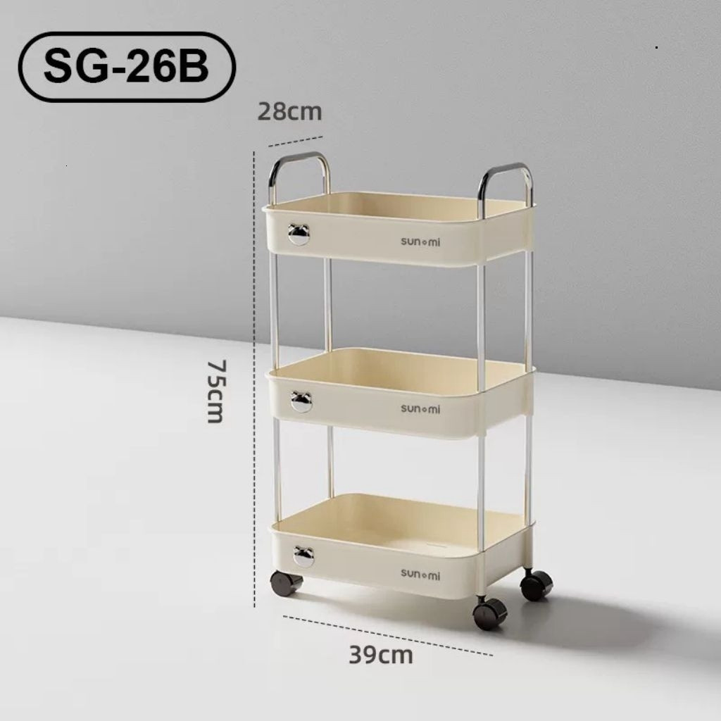 Kệ Gấu Sunmix 3 Tầng Đựng Đồ Đa Năng, Kệ Để Đồ Khay Nhựa Cao Cấp Khung Inox,Có Bánh Xe Và Tay Cầm