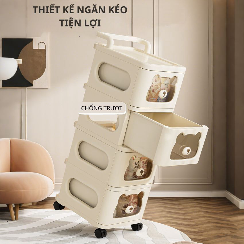 Kệ Gấu KIMO Đựng Đồ Đa Năng 3/4/5 Tầng Có Bánh Xe 360 độ, Tủ Gấu Nhiều Ngăn Đựng Bỉm Sữa Quần Áo Cho Bé