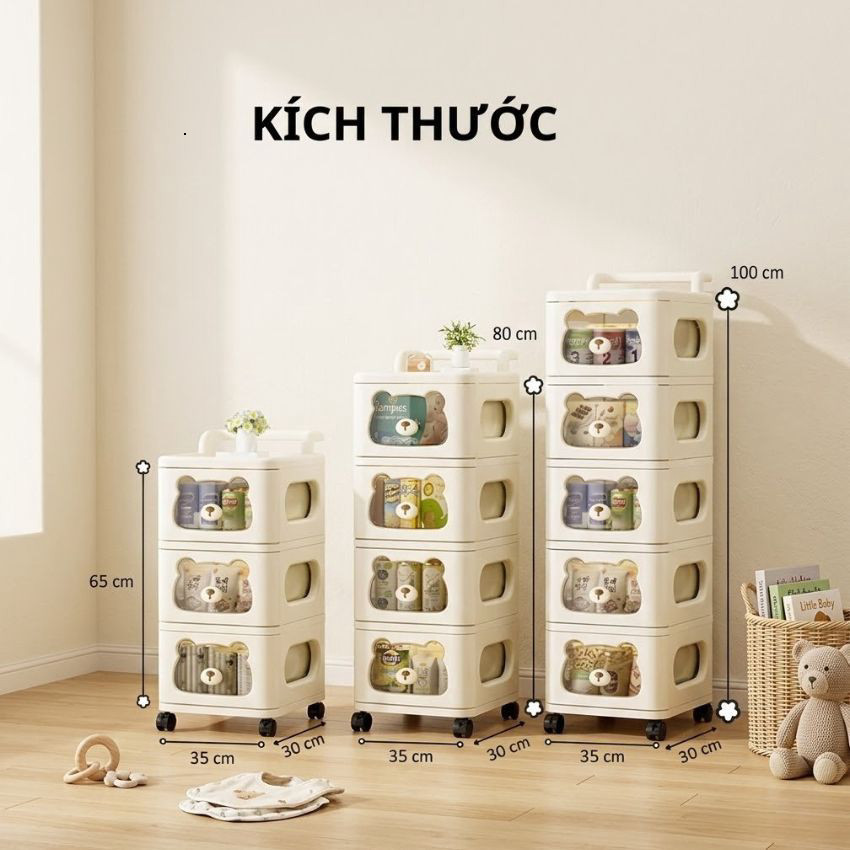 Kệ Gấu KIMO Đựng Đồ Đa Năng 3/4/5 Tầng Có Bánh Xe 360 độ, Tủ Gấu Nhiều Ngăn Đựng Bỉm Sữa Quần Áo Cho Bé