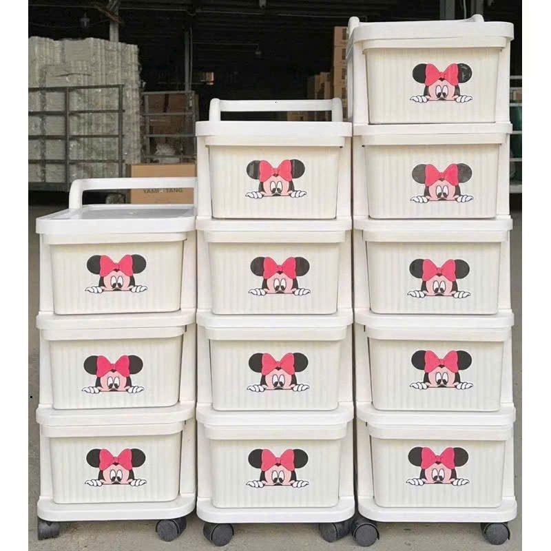 Tủ Nhựa Mickey Đựng Đồ Cho Bé 5 Tầng Đa Năng Có Bánh Xe, Kệ Bỉm Sữa Đựng Quần Áo, Nhựa Cao Cấp