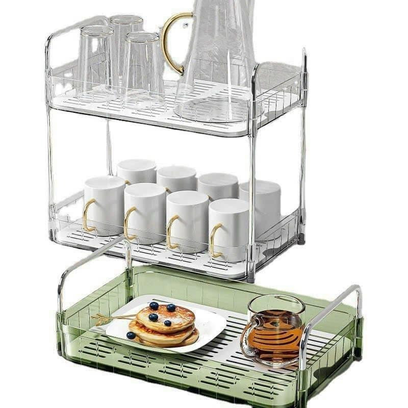 Kệ Úp Cốc 2 Tầng Trong Suốt Cao Cấp, Khay Úp Cốc 2 Tầng Chất Liệu Nhựa Mica Khung Inox
