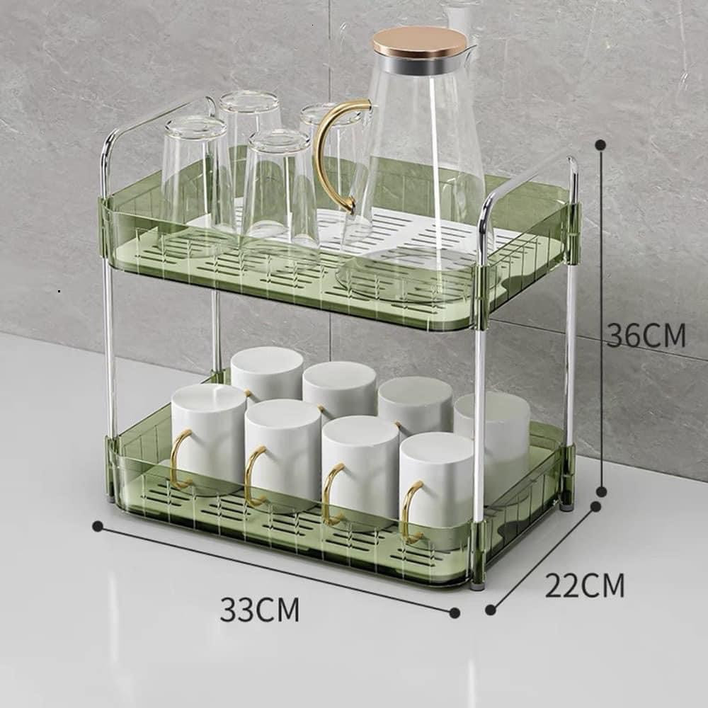 Kệ Úp Cốc 2 Tầng Trong Suốt Cao Cấp, Khay Úp Cốc 2 Tầng Chất Liệu Nhựa Mica Khung Inox