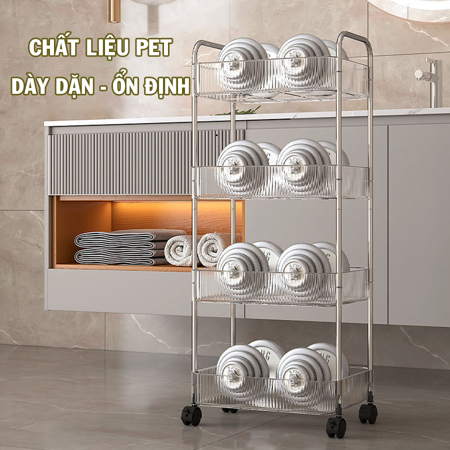 Kệ Nhựa Trong Suốt 3/4 Tầng, Kệ Spa Đa Năng, Giá Đựng Đồ Trong Suốt Có Bánh Xe, Kệ Xe Đẩy Cao Cấp