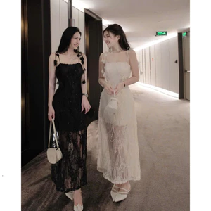 Đầm váy dài - Đầm nữ 2 dây ren xuông dài có lớp lót phía trong váy siêu sang siêu xinh thích hợp cho nàng mặc đi tiệc