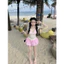Set bikini - Set bikini sexy đi biển, chất xốp áo bra cột dây có mút phối chân váy bí họa tiết sọc caro kèm áo thun giấy