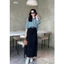 Set váy thanh lịch áo sơ mi sọc dài tay vải lụa mịn mix chân váy kaki dáng chữ A dài (KÈM ĐAI) hợp mặc đi làm đi chơi