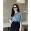 Set váy thanh lịch áo sơ mi sọc dài tay vải lụa mịn mix chân váy kaki dáng chữ A dài (KÈM ĐAI) hợp mặc đi làm đi chơi