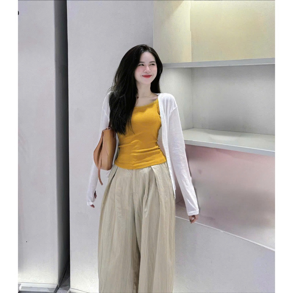 Set Bộ Đồ Nữ Áo Khoác Croptop Kèm Áo 2 Dây Phối Quần Suông Style Basic Diện Đi Chơi, Dạo Phố Siêu Xinh