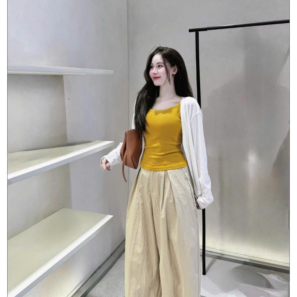 Set Bộ Đồ Nữ Áo Khoác Croptop Kèm Áo 2 Dây Phối Quần Suông Style Basic Diện Đi Chơi, Dạo Phố Siêu Xinh