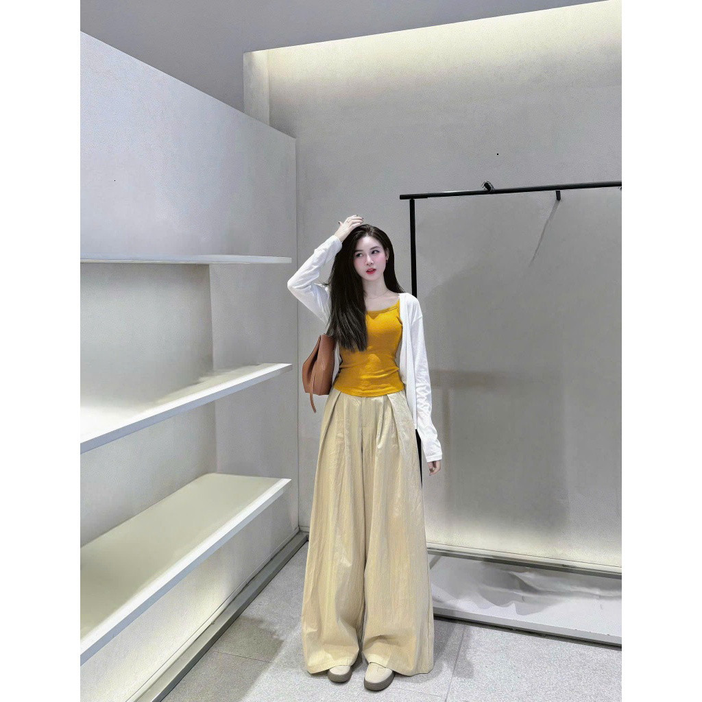 Set Bộ Đồ Nữ Áo Khoác Croptop Kèm Áo 2 Dây Phối Quần Suông Style Basic Diện Đi Chơi, Dạo Phố Siêu Xinh