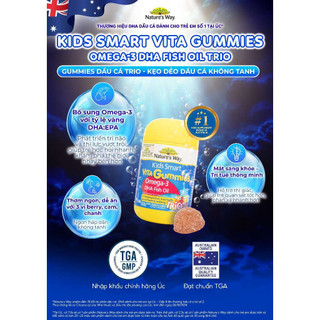 Kẹo dẻo Nature's Way Kids Smart Vita Gummies Omega-3 DHA Fish Oil (60 viên) - Minizon Kids