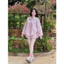 Set bộ đồ Nữ cá tính năng động chất lụa kẻ sọc áo sơ mi dài tay bo chun cổ tay có túi mix quần đùi 2 lớp dày dặn