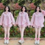 Set bộ đồ Nữ cá tính năng động chất lụa kẻ sọc áo sơ mi dài tay bo chun cổ tay có túi mix quần đùi 2 lớp dày dặn