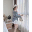 Set đầm khoác - Đầm basic cho nàng dạo phố đáng iu,đầm tăm lạnh 2 dây bảng to dáng bí mango xòe 2 lớp kèm khoác kate sọc