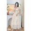 Đầm dự tiệc thời trang nữ sang trọng chất voan hoa cổ vuông tay tay ngắn có mút dáng váy chữ A dài maxi trẻ trung