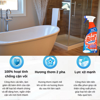 Chai Xịt Tẩy nhà tắm Bref Power 750ml Đức Tẩy Cặn Vôi Vách Kính Lavabo Vòi Nước Nhà Tắm Sáng Bóng - Gấu Eu Mart