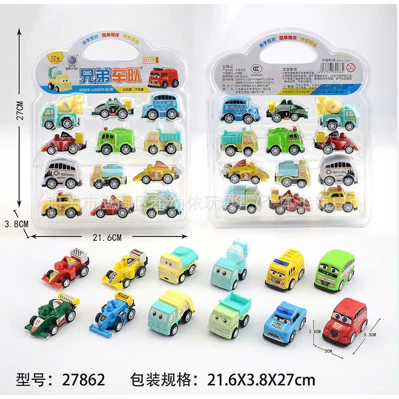 Bộ 12 Xe Ô tô Công Trình Chạy Đà Xe Mini Có Trớn Dây Cót Giải Trí Vui Nhộn