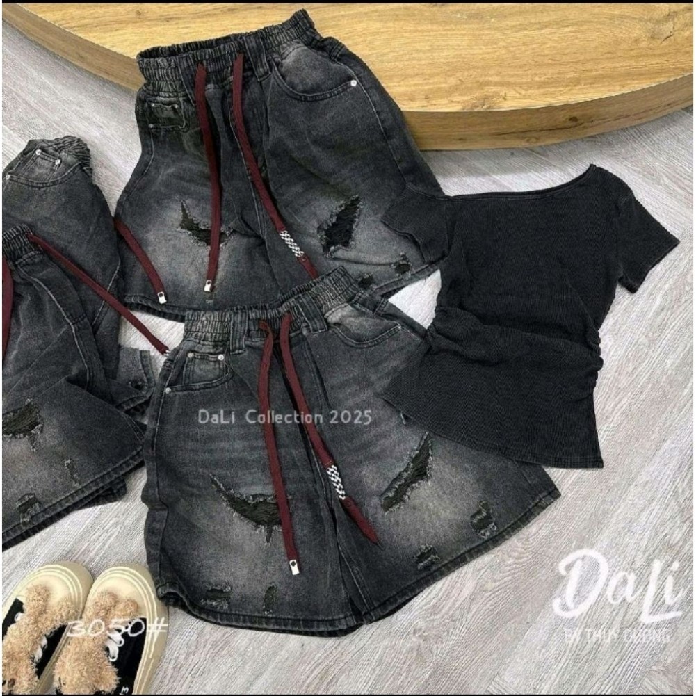 [ 38-105kg ] Quần Ngố Jean Nữ Chất Bò Mềm Hàng QC Phối Dây Đỏ