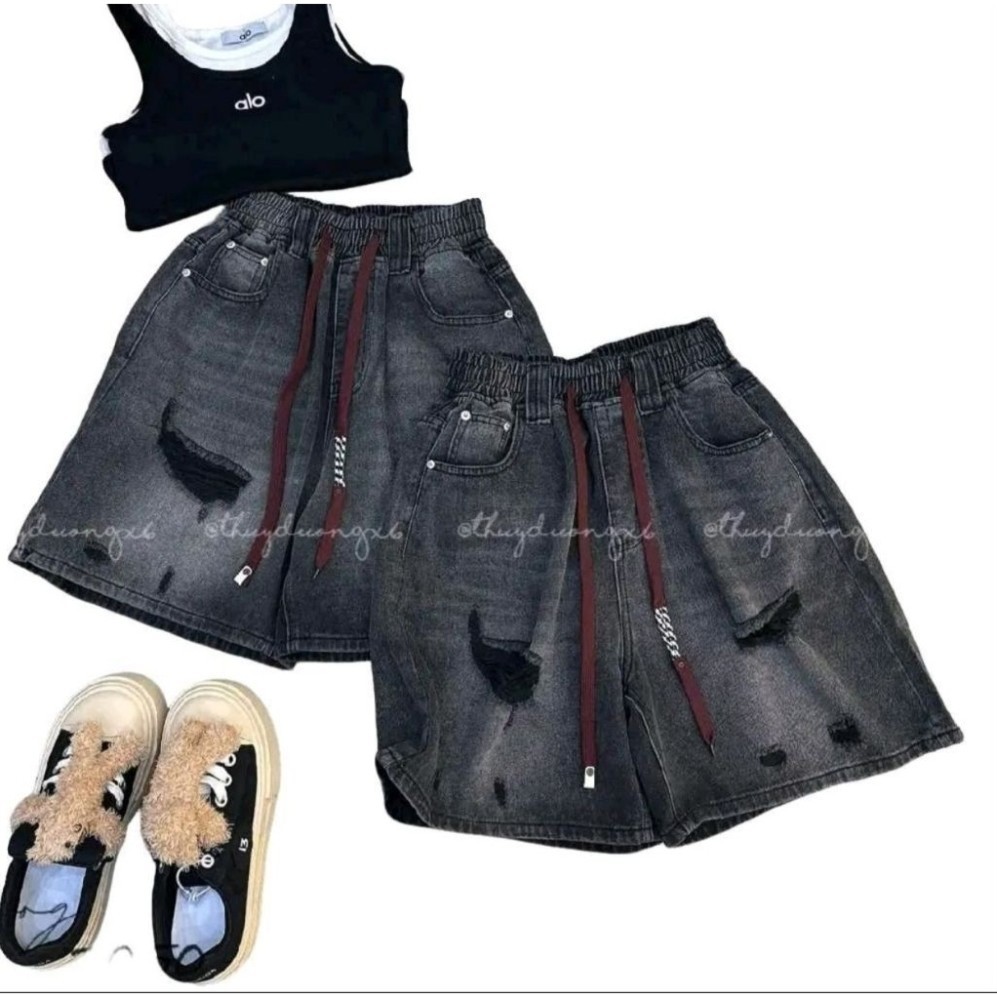 [ 38-105kg ] Quần Ngố Jean Nữ Chất Bò Mềm Hàng QC Phối Dây Đỏ
