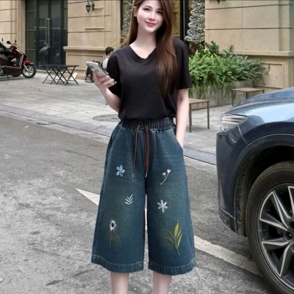 Quần Lửng Nữ Chất Bò Thổ Bản Rách To 38-75kg Lửng Qua Gối Cá Tính Dành Cho Nữ Thiết Kế Độc Đáo