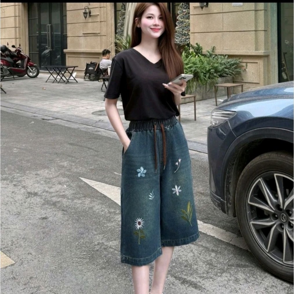Quần Lửng Nữ Chất Bò Thổ Bản Rách To 38-75kg Lửng Qua Gối Cá Tính Dành Cho Nữ Thiết Kế Độc Đáo