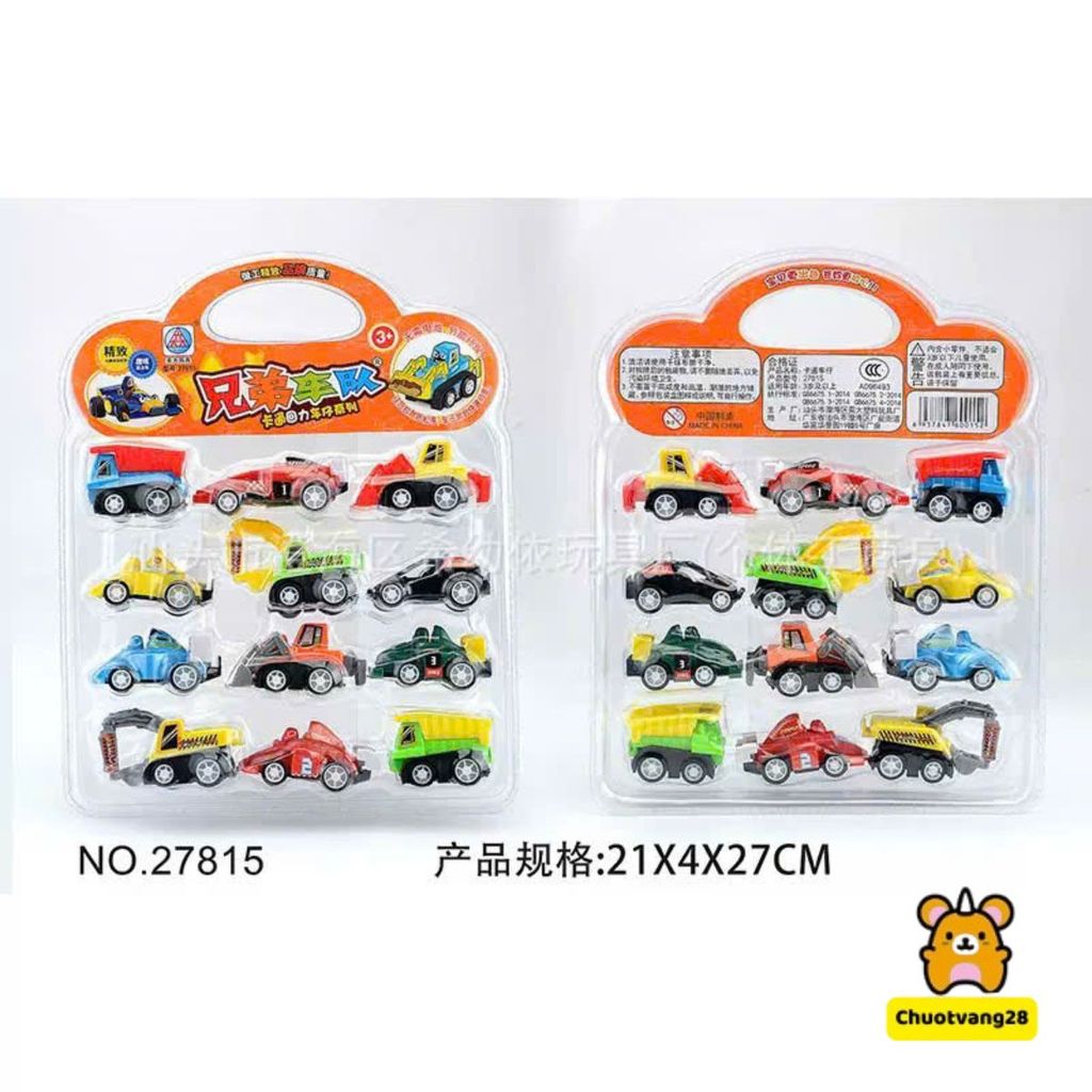 Bộ 12 Xe Ô tô Công Trình Chạy Đà Xe Mini Có Trớn Dây Cót Giải Trí Vui Nhộn
