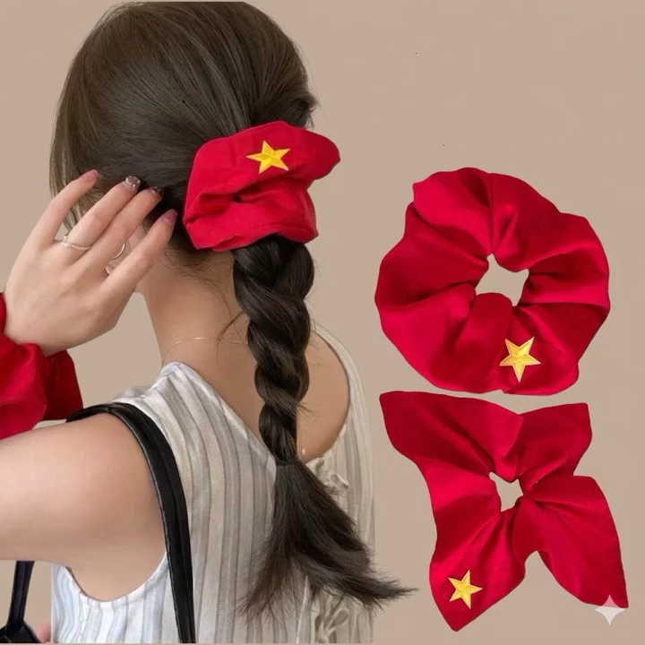 Scrunchies Cờ Đỏ Sao Vàng, Buộc Tóc Sao Vàng Đẹp Nổi Bật Mỗi Dịp Lễ Lớn KMVN Zichi a1
