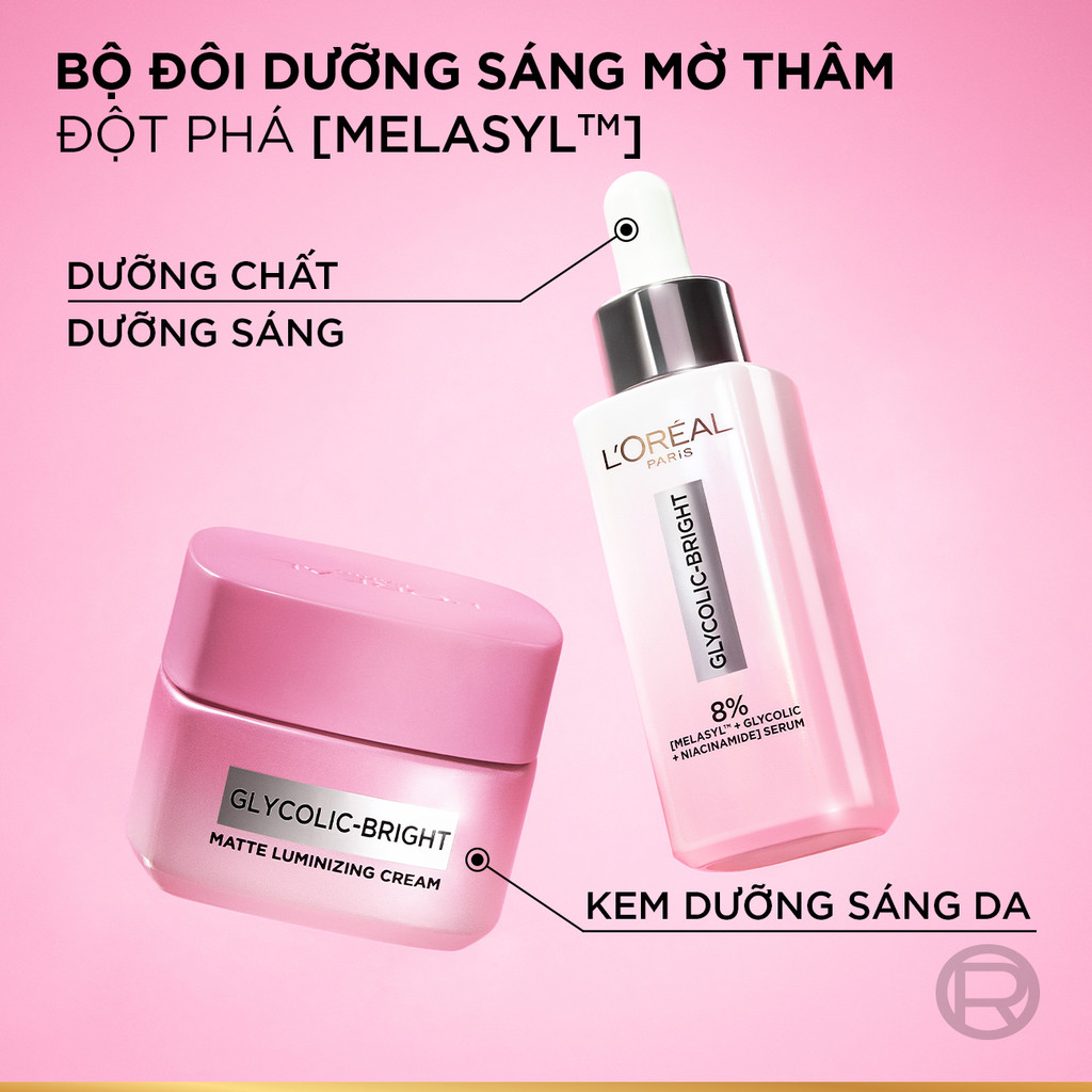 VB_ Bộ đôi serum & kem dưỡng sáng da đột phá Melasyl mờ thâm mụn, nám L'Oreal Paris Glycolic Bright 30ml, 50ml