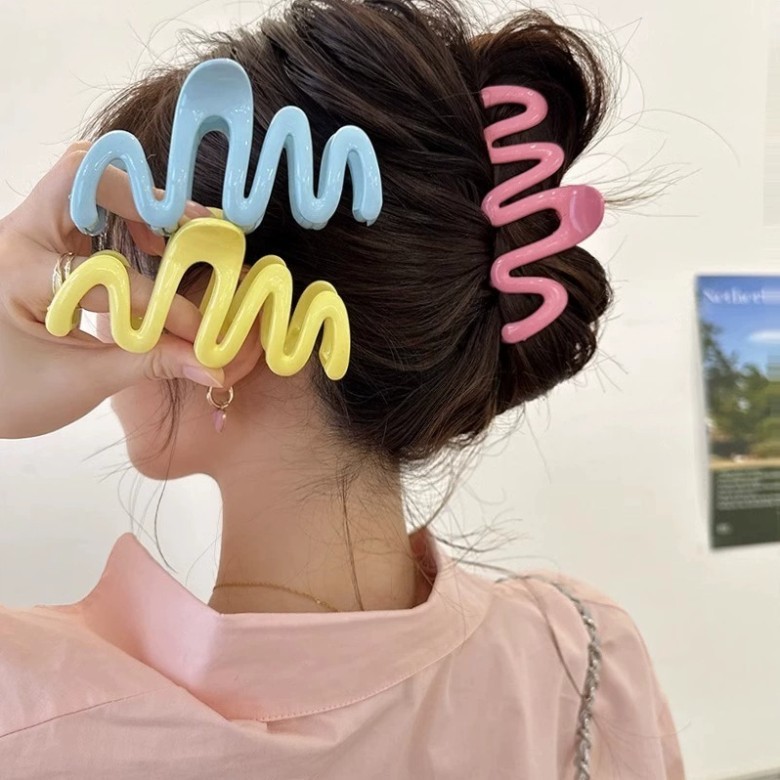 Kẹp Tóc Hình Càng Cua Sóng Xanh Pastel Chất Liệu Acrylic Phong Cách Hàn Quốc – Phụ Kiện Thời Trang Dễ Thương Cho Nữ