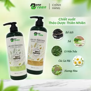 Dầu gội xả thảo dược Nano Green 800ml phục hồi tóc hư tổn, giảm rụng, kích mọc tóc mềm mượt tự nhiên